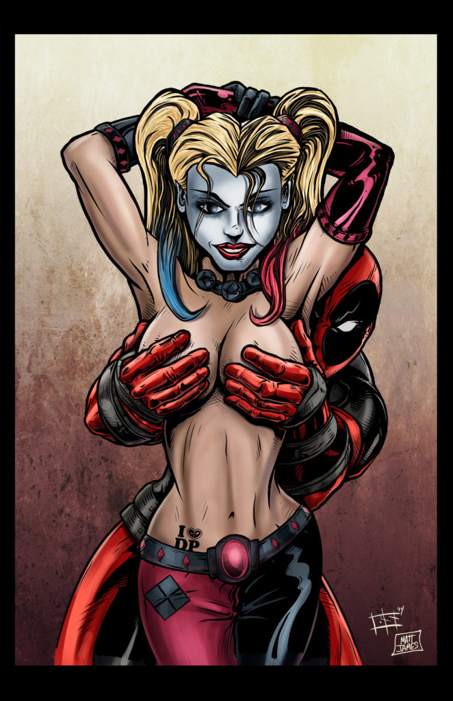 Deadpool Helping Handbra for Harley Quinn ~ Marvel/DC Crossover â€“ Nerd Porn!