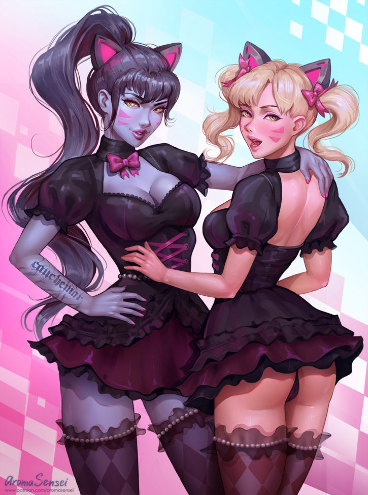 Black Cat D Va X Widowmaker ~ Overwatch Fan Art By Aromasensei Nerd Porn