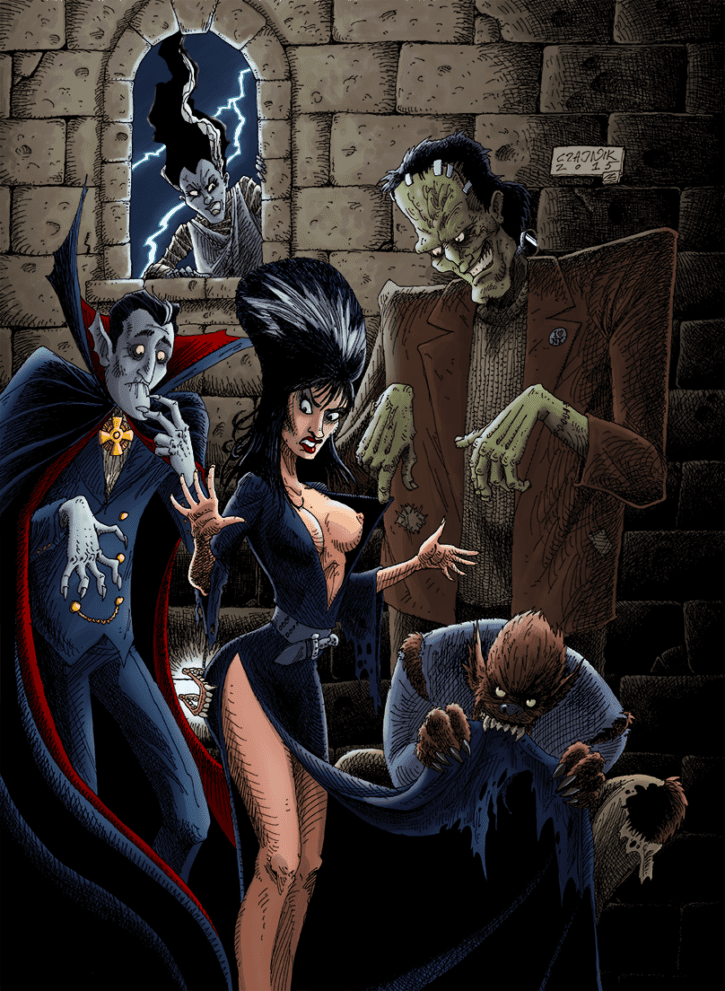 1585040 - Bride_of_Frankenstein Dracula Elvira Elvira_Mistress_of_the_dark Frankenstein's_Monster Wolfman mastaczajnik